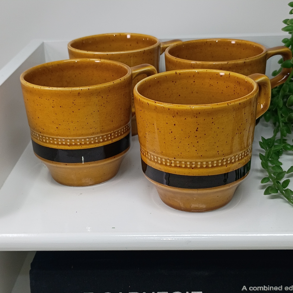 Fuji-Stone Tahiti Speckled Brown Ceramic Mugs Set Of 4